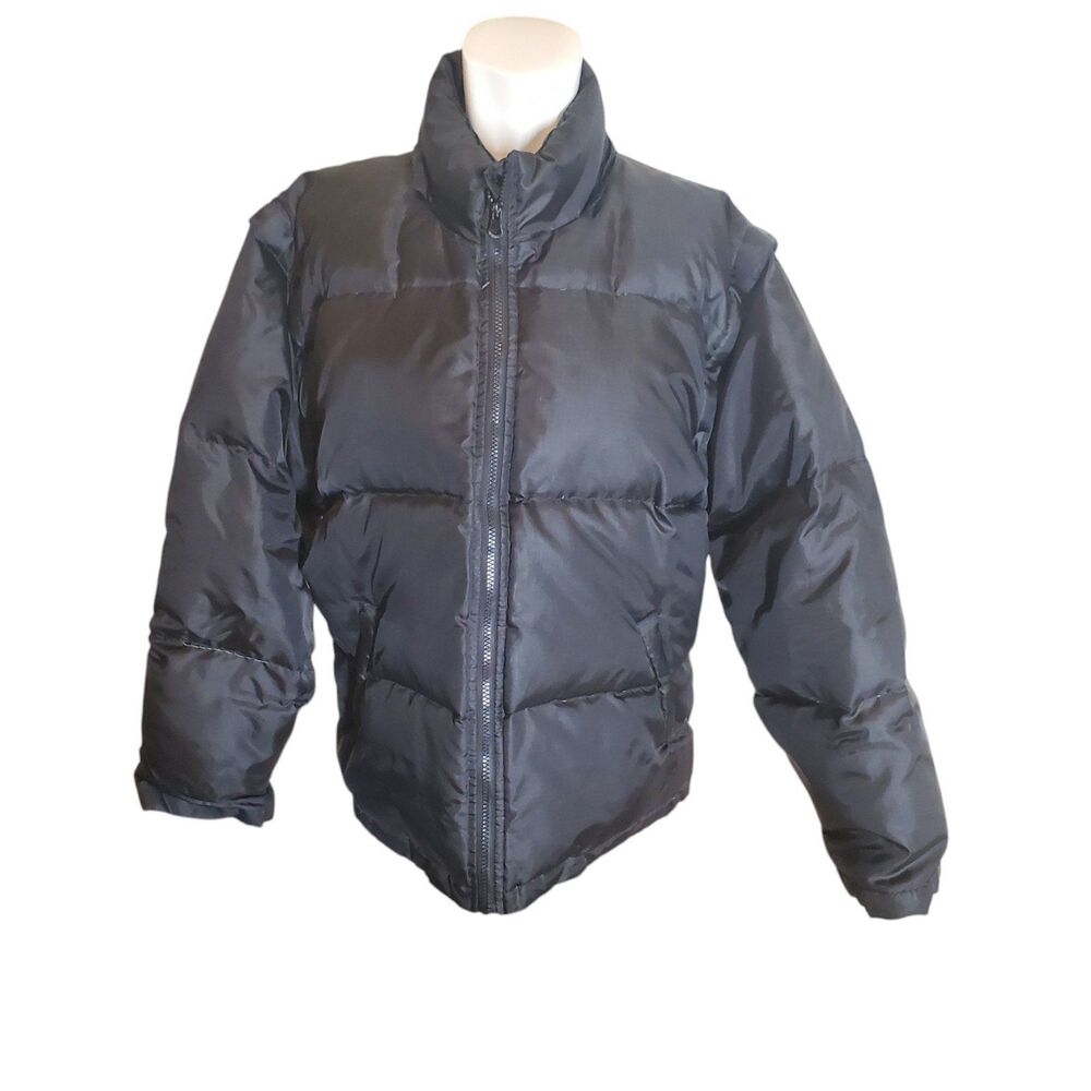 Learsi Vintage Women's Puffer Jacket Down Ski Jacket Zip Off Sleeves Black Sz XL